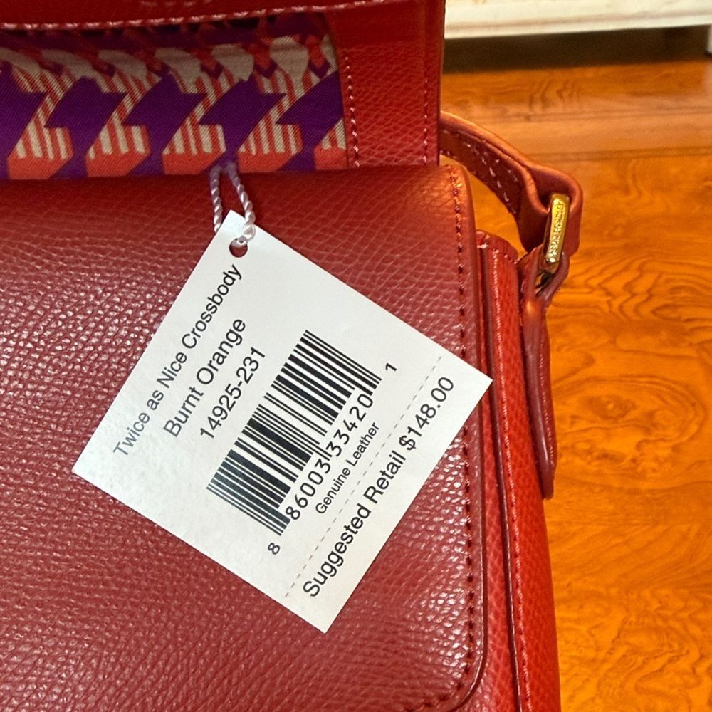 Vera Bradley Burnt Orange Pebbled Leather Twice as Nice Crossbody with Dustbag - Picture 9 of 13